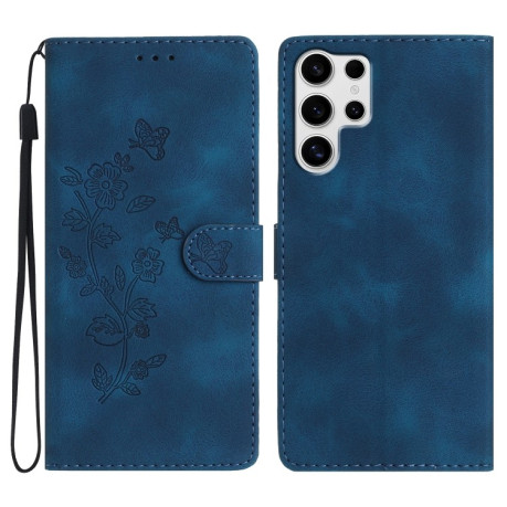 Чехол-книжка Flower Butterfly Embossing для Samsung Galaxy S25 Ultra 5G - синий