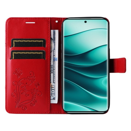 Чохол-книжка Embossed Butterfly для Xiaomi Redmi Note 14 Pro 5G/ 14 Pro+ 5G - червоний