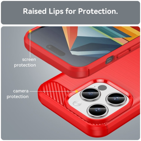 Чохол протиударний Brushed Texture Carbon Fiber на iPhone 15 Pro - червоний