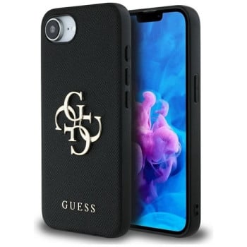 Оригинальный чехол Guess Grained 4G Metal Logo для iPhone 16e - Black