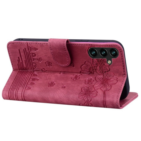 Чехол-книжка Cartoon Sakura Cat для Samsung Galaxy A16 5G - винно-красный