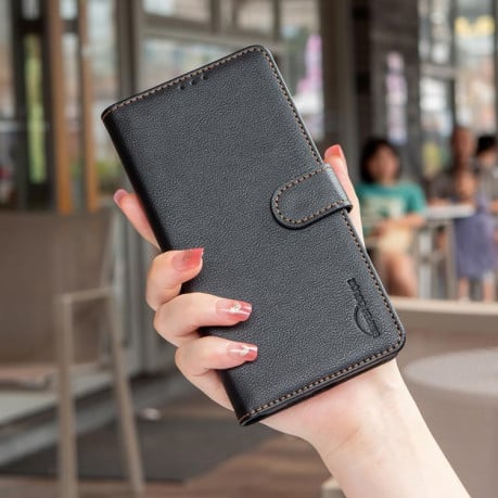 Чехол-книжка Litchi Texture RFID Anti-theft Leather на OPPO Reno14 F 5G - черный