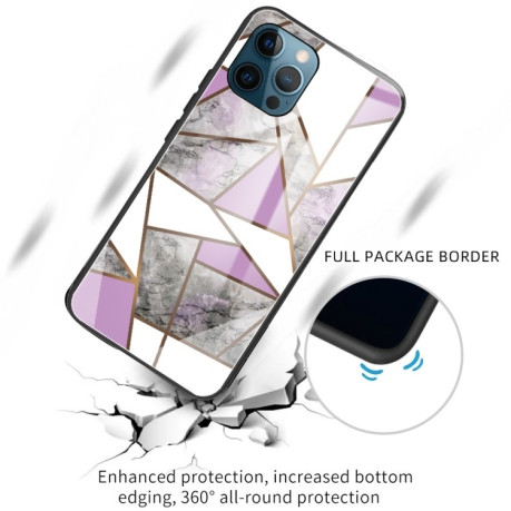Протиударний скляний чохол Marble Pattern Glass на iPhone 13 Pro Max - Rhombus Gray Purple