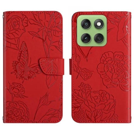 Чохол-книжка з м'якою фактурою та тисненням Butterfly на Motorola Edge 60 Pro - червоний