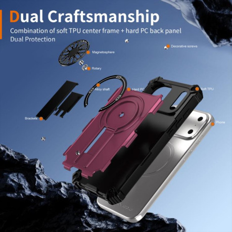 Противоударный чехол Shockproof Kickstand Metallic Shaft MagSafe на iPhone 17 Pro - фиолетовый