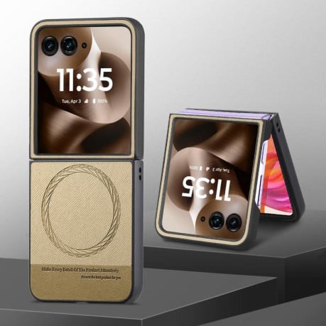 Чехол Twill Fabric Leather Skin Magnetic для Motorola Razr 60 Ultra - хаки