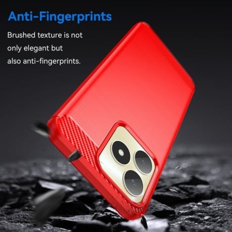 Противоударный чехол Brushed Texture Carbon Fiber на Realme Note 50 - красный