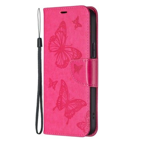 Чехол-книжка Butterflies Pattern для Xiaomi Redmi Note 12 4G - пурпурно-красный