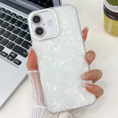 Противоударный чехол Plating Glitter Texture TPU with Lens Film для iPhone 14 - White Shell Grain