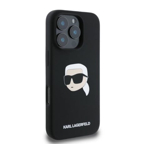 Оригінальний чохол Karl Lagerfeld Silicone Karl Head Print MagSafe для iPhone 16 Pro - black