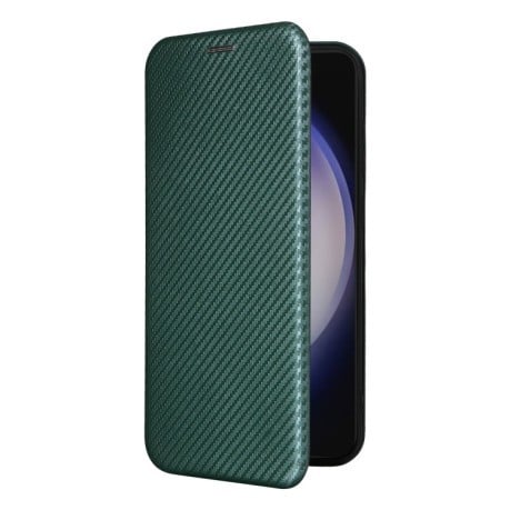 Чехол-книжка Carbon Fiber Texture на Samsung Galaxy S24 5G - зеленый