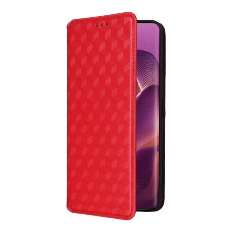 Чехол-книжка Cubic Grid Calf Texture для Motorola Edge 60 Pro - красный