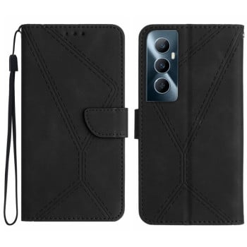 Чохол-книжка Stitching Embossed Leather для Realme C65 4G - чорний