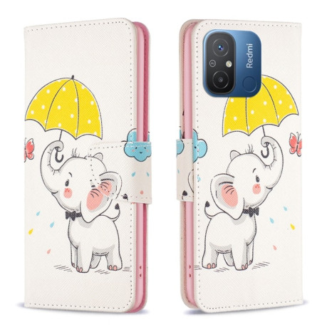 Чохол-книжка Colored Drawing Pattern для Xiaomi Redmi Poco C55/Redmi 12C/11A- Umbrella Elephant