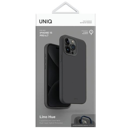 Оригинальный чехол UNIQ etui Lino Hue для iPhone 15 Pro Max - черный