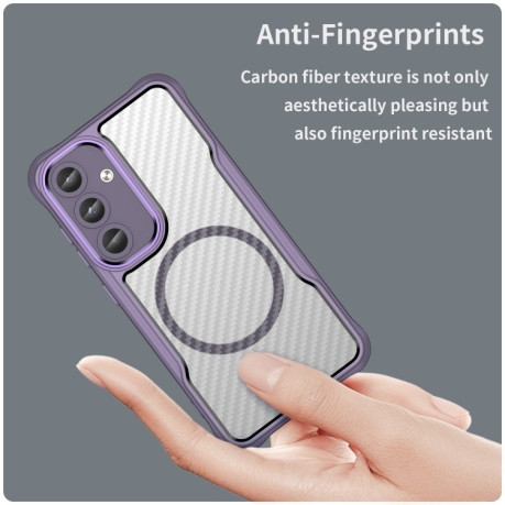 Ударозахисний чохол Carbon Fiber Texture MagSafe Translucent  для Samsung Galaxy S25 5G - фіолетовий
