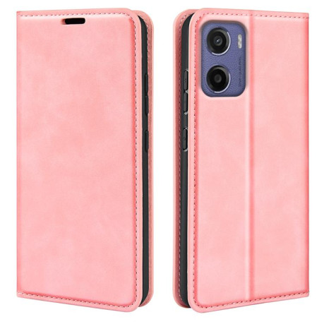 Чехол-книжка Retro Skin Feel Business Magnetic на Motorola Moto E15 - розовый