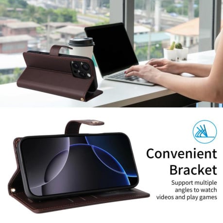 Чехол-книжка Six Card Slots Buckle Leather with Lanyard на Realme C75 - кофейный