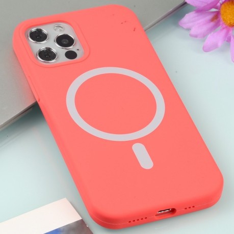 Противоударный чехол Nano Silicone (Magsafe) для iPhone 14/13 - розово-красный