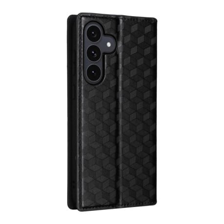 Чехол-книжка Cubic Grid с фактурой Calf на Samsung Galaxy S25 FE 5G - черный