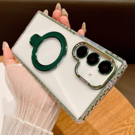 Протиударний чохол Transparent Acrylic MagSafe Lens Holder  для Samsung Galaxy S25 5G - зелений