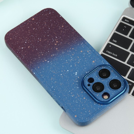 Противоударный чехол Gradient Starry Silicone Phone Case with Lens Film для iPhone 15 Plus - голубо-красный