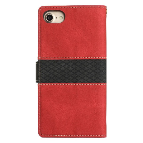 Чехол-книжка Grid Stitching Leather Phone Case with Lanyard для  для iPhone 16e - красный