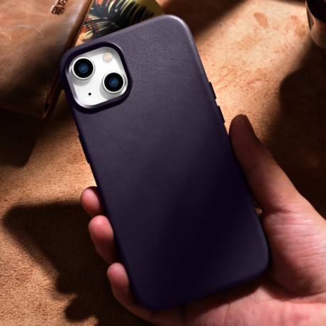 Кожаный чехол iCarer Genuine Leather (MagSafe) для iPhone 14/13 - темно-фиолетовый