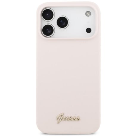 Оригинальный силиконовый чехол Guess Silicone Script Metal Logo с MagSafe на iPhone 17 Pro Max - Pink