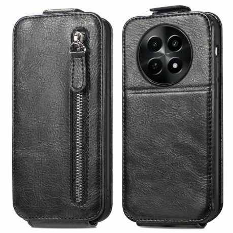 Чехол Cross Leather Ring Vertical Zipper Wallet для Realme 12 - черный