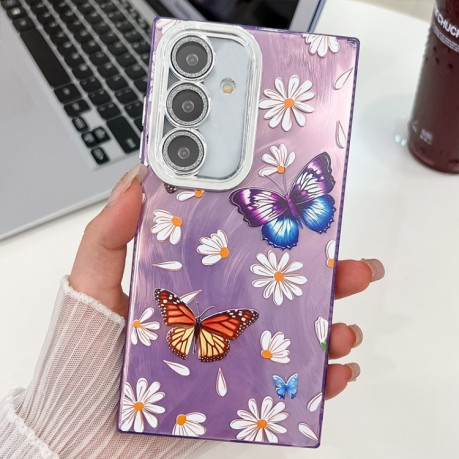 Противоударный чехол Plating Glitter Texture Butterfly для Samsung Galaxy S25+ 5G - Daisy Butterflies