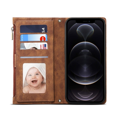 Чохол-гаманець Retro Frosted для iPhone 14 Plus - коричневий