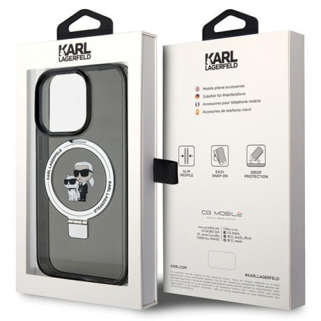 Оригинальный чехол Karl Lagerfeld Ring Stand Karl Choupette MagSafe для iPhone 15 Pro Max - black(KLHMP15XHMRSKCK)