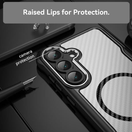 Чехол Carbon Fiber с MagSafe Translucent на Samsung Galaxy S25 FE 5G - черный