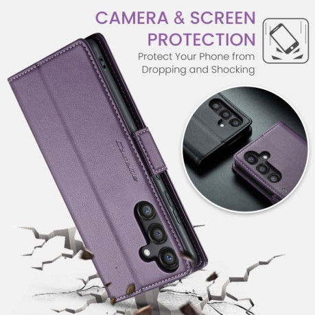 Чехол-книжка CaseMe 023 Butterfly Buckle Litchi Texture RFID Anti-theft Leather для Samsung Galaxy S24 FE 5G - фиолетовый
