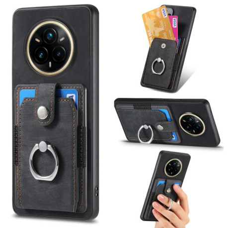 Чохол  Retro Skin-feel Ring Card Wallet для Realme 14 Pro+ - чорний