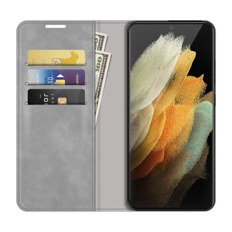 Чехол-книжка Retro-skin Business Magnetic на Samsung Galaxy S22 Ultra 5G - серый