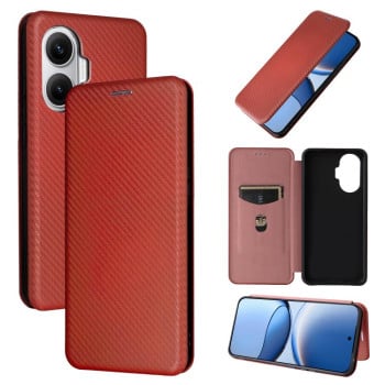 Чехол-книжка Carbon Fiber Texture на Xiaomi Poco F7 5G - коричневый