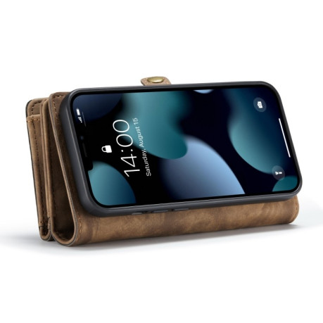 Чехол-кошелек CaseMe 008 Series Zipper Style на iPhone 14/13 - коричневый
