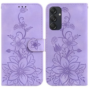 Чохол-книжка з тисненням Lily та магнітною застібкою на Samsung Galaxy M55 5G - фіолетовий