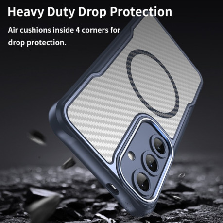 Ударозащитный чехол Carbon Fiber Texture MagSafe Translucent на Samsung Galaxy S25+ 5G - синий