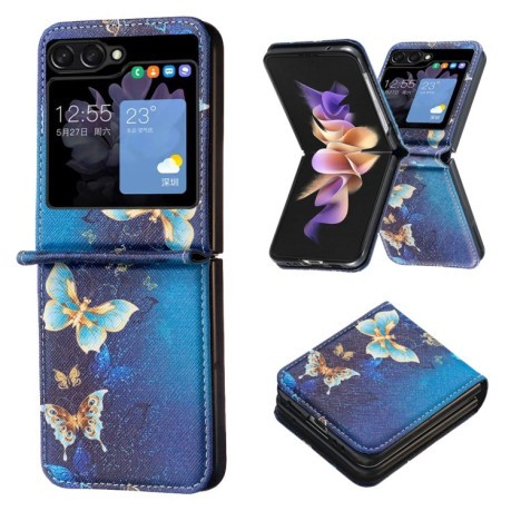 Чехол-книжка Colored Drawing Pattern Invisible для Samsung Galaxy Flip 5 - Gold Butterfly