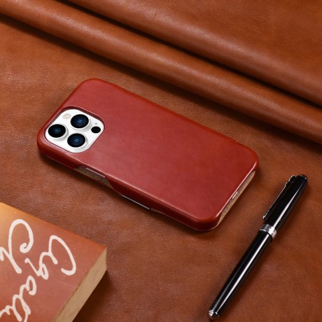 Кожаный чехол-книжка iCarer Metal Clip Vintage для iPhone 13 Pro Max - красный