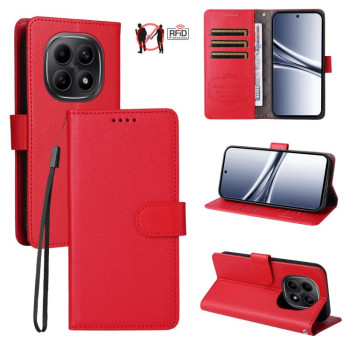 Чехол-книжка c текстурой Litchi  RFID Blocking 3-Card Wallet Leather на Xiaomi Redmi Note 15 4G / 5G /Poco M8 164mm — красный