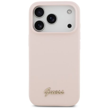 Оригинальный силиконовый чехол Guess Silicone Script Metal Logo с MagSafe на iPhone 17 Pro - Pink