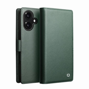 Чохол-книжка QIALINO Classics 3rd з натуральної шкіри на iPhone 17 — бірюзовий