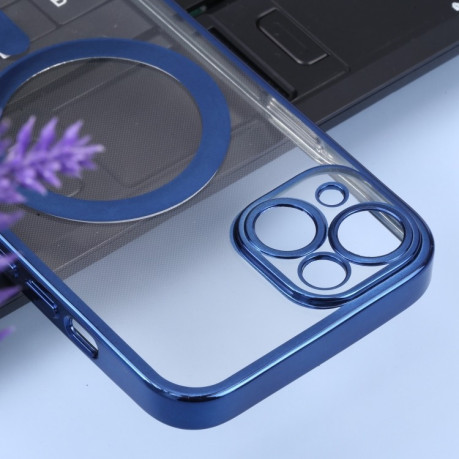 Противоударный чехол MagSafe Electroplating Straight для iPhone 14 - синий