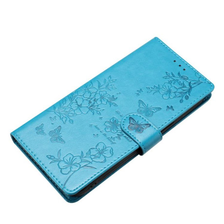 Чехол-книжка Butterflies and Flowers Leather для Redmi Note 14 4G 164.84mm - синий