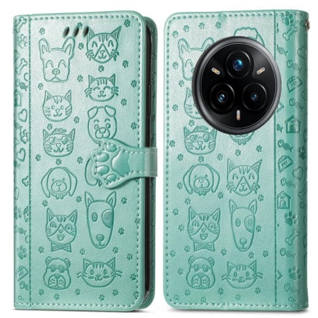Чехол-книжка Cat and Dog для Realme 14 Pro+ - зеленый