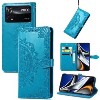 Чохол-книжка Lucky Clover Halfway Mandala Embossing Pattern на Xiaomi Poco X4 Pro 5G - синій